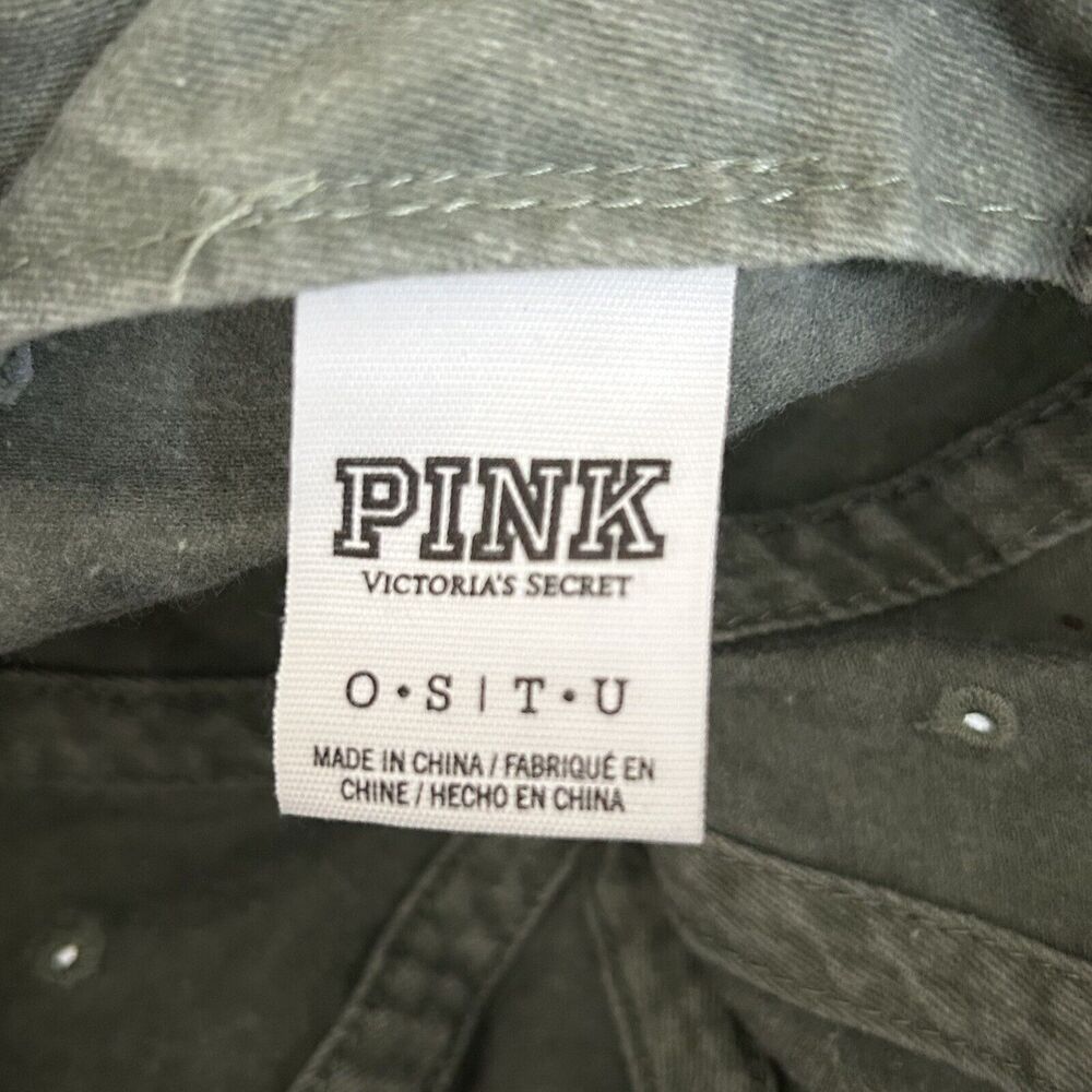 Victoria Secret PINK Baseball Cap Patch Logo Olive Green Cotton Adjustable Y2K - Picture 9 of 10